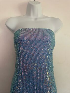 Fashion Nova Light Blue Sequin Tube Dress
